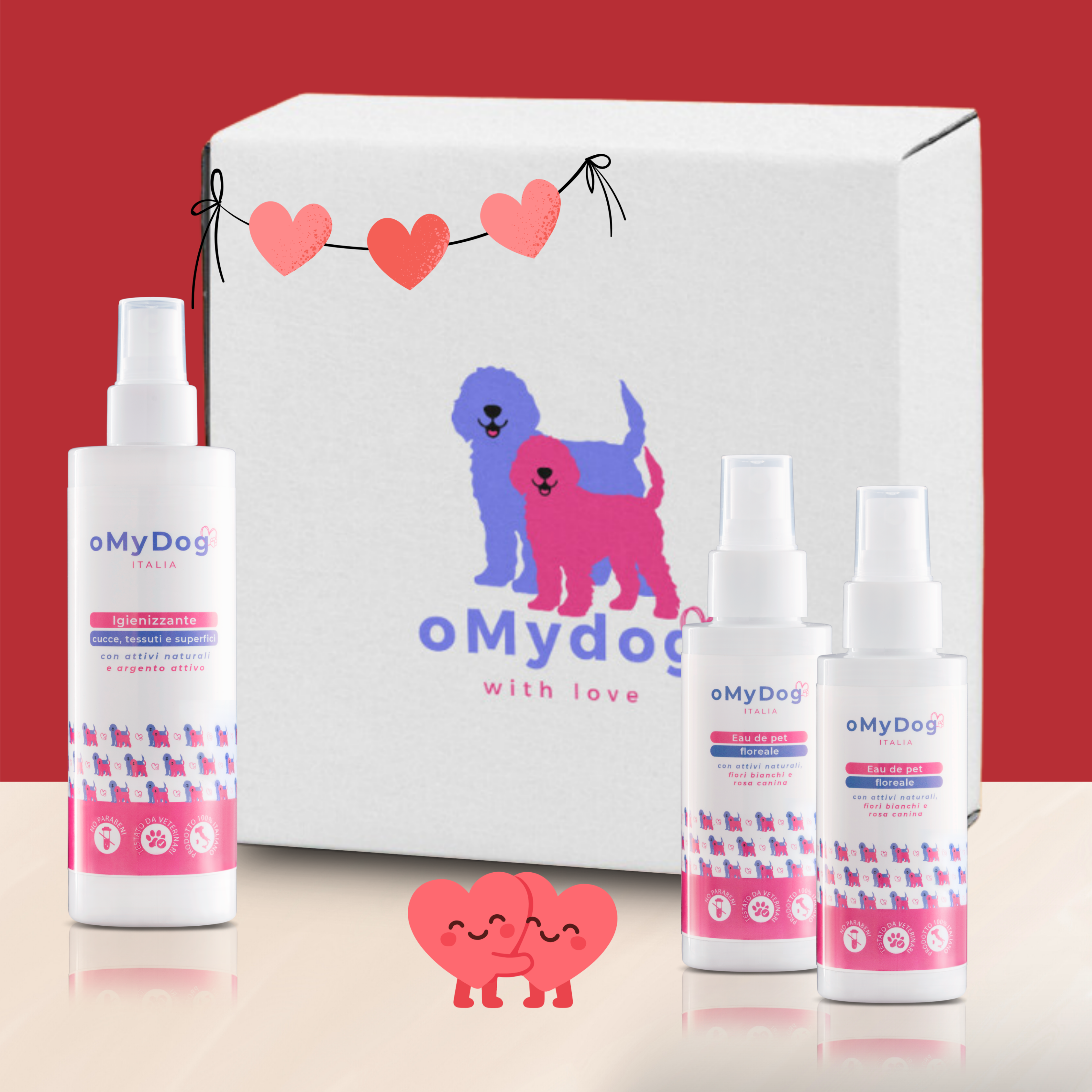 Kit San Valentino oMyDog - 2 Profumi Floreale + 1 Igienizzante Cucce e Tessuti OMAGGIO